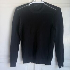 The Kooples Sweater Mens Small Black Shoulder Zip Waffle Knit Cotton  HPUL1244